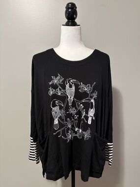 Foil Drop Shoulder Long Sleeve Splice Girls Cuckoo’s Nest Top
